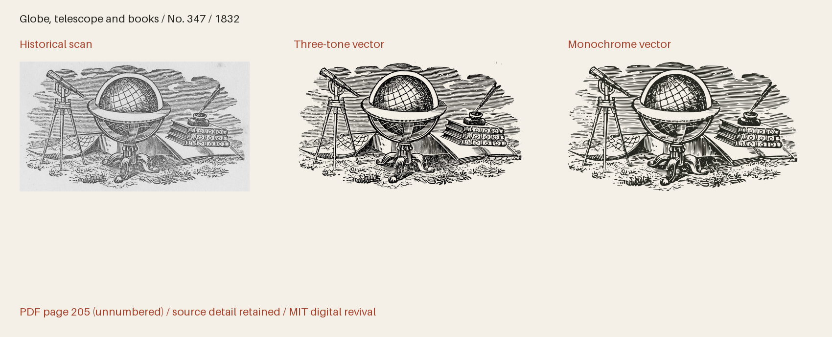 Historical scan beside the three-tone and monochrome vector revivals