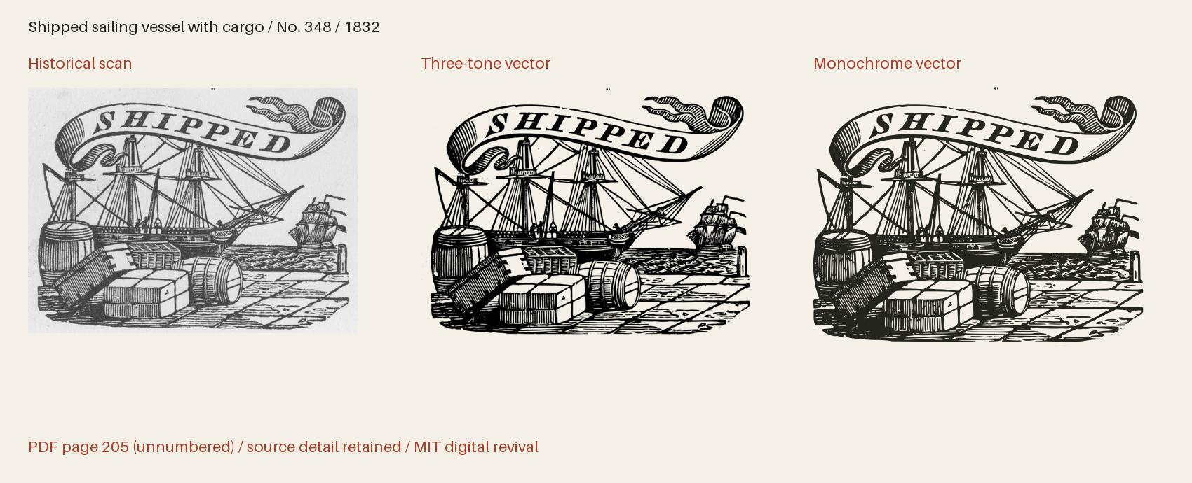 Historical scan beside the three-tone and monochrome vector revivals