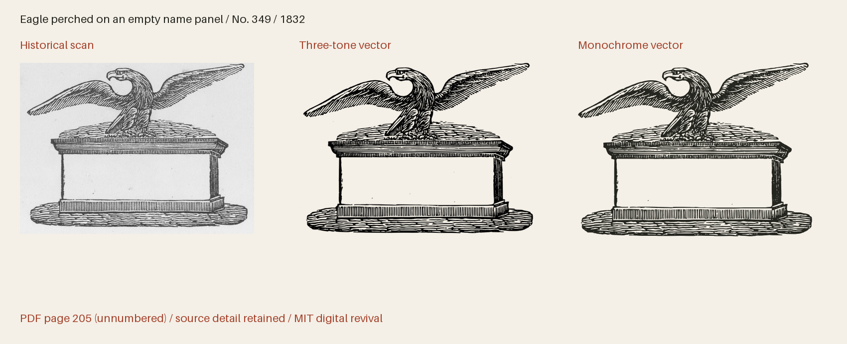 Historical scan beside the three-tone and monochrome vector revivals