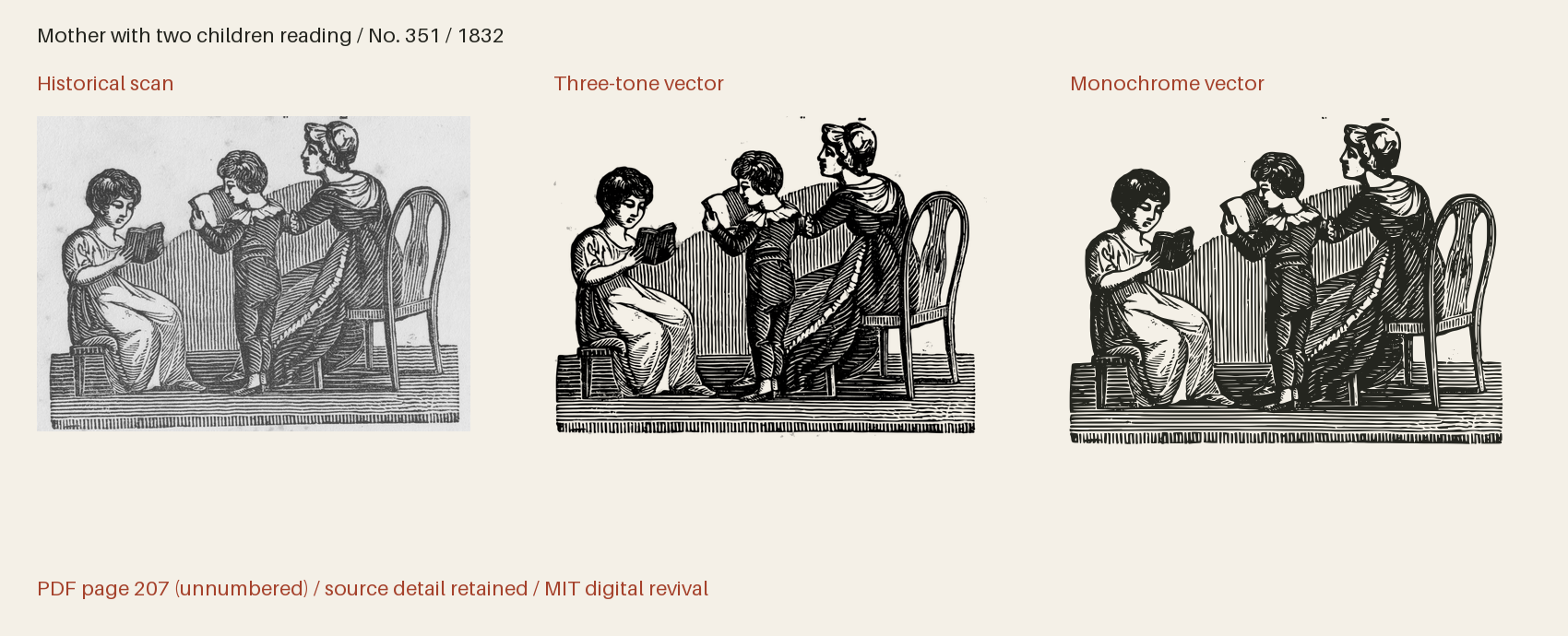 Historical scan beside the three-tone and monochrome vector revivals