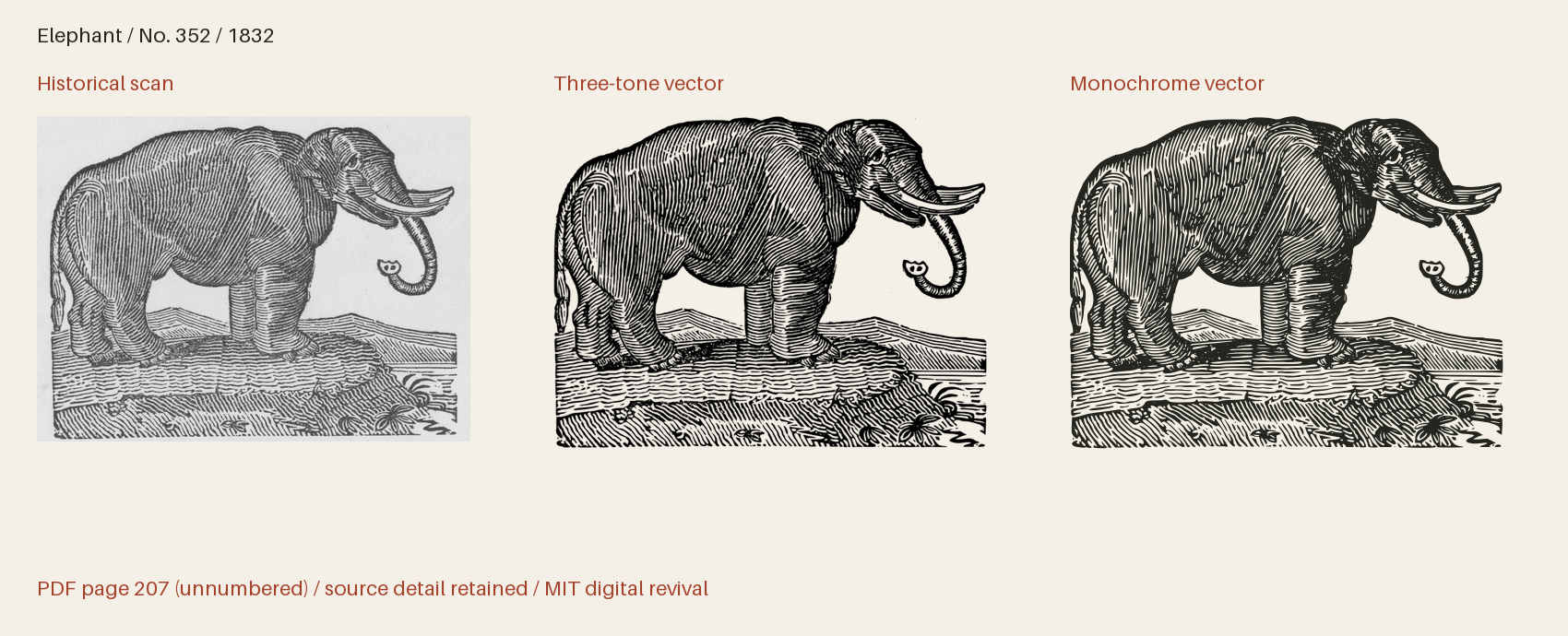 Historical scan beside the three-tone and monochrome vector revivals