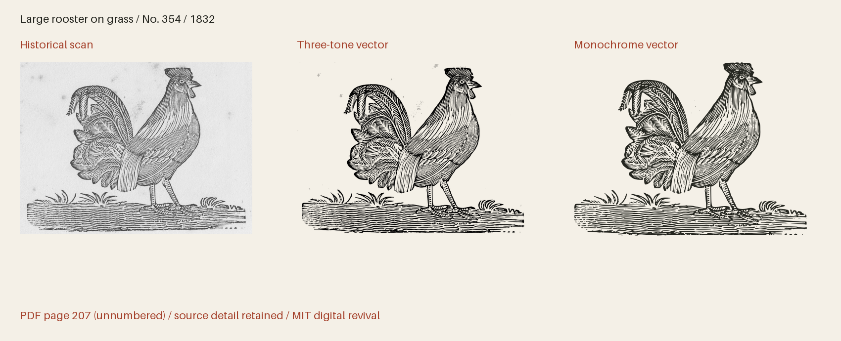 Historical scan beside the three-tone and monochrome vector revivals