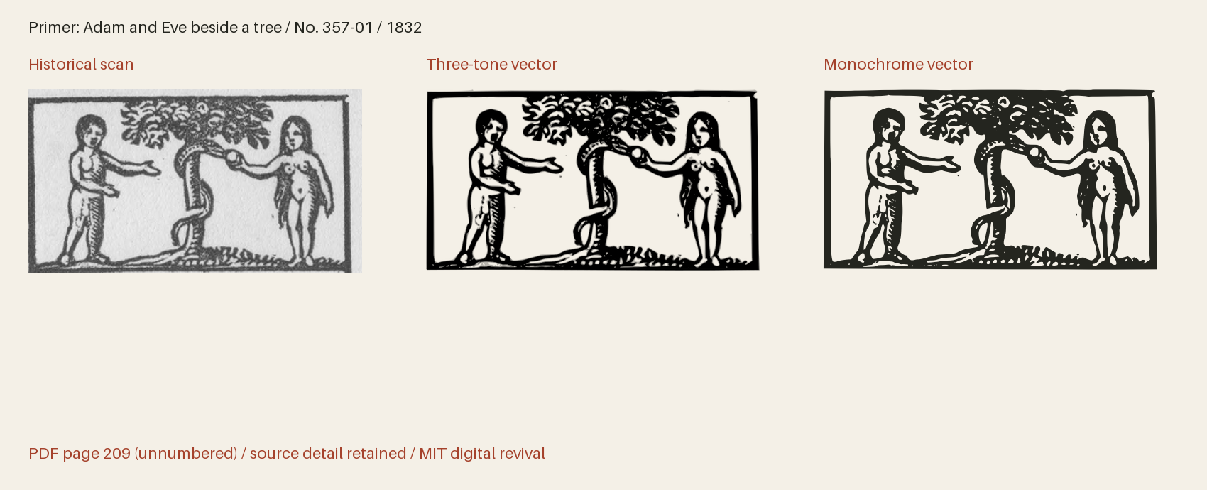Historical scan beside the three-tone and monochrome vector revivals