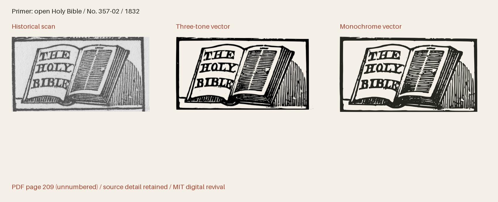 Historical scan beside the three-tone and monochrome vector revivals