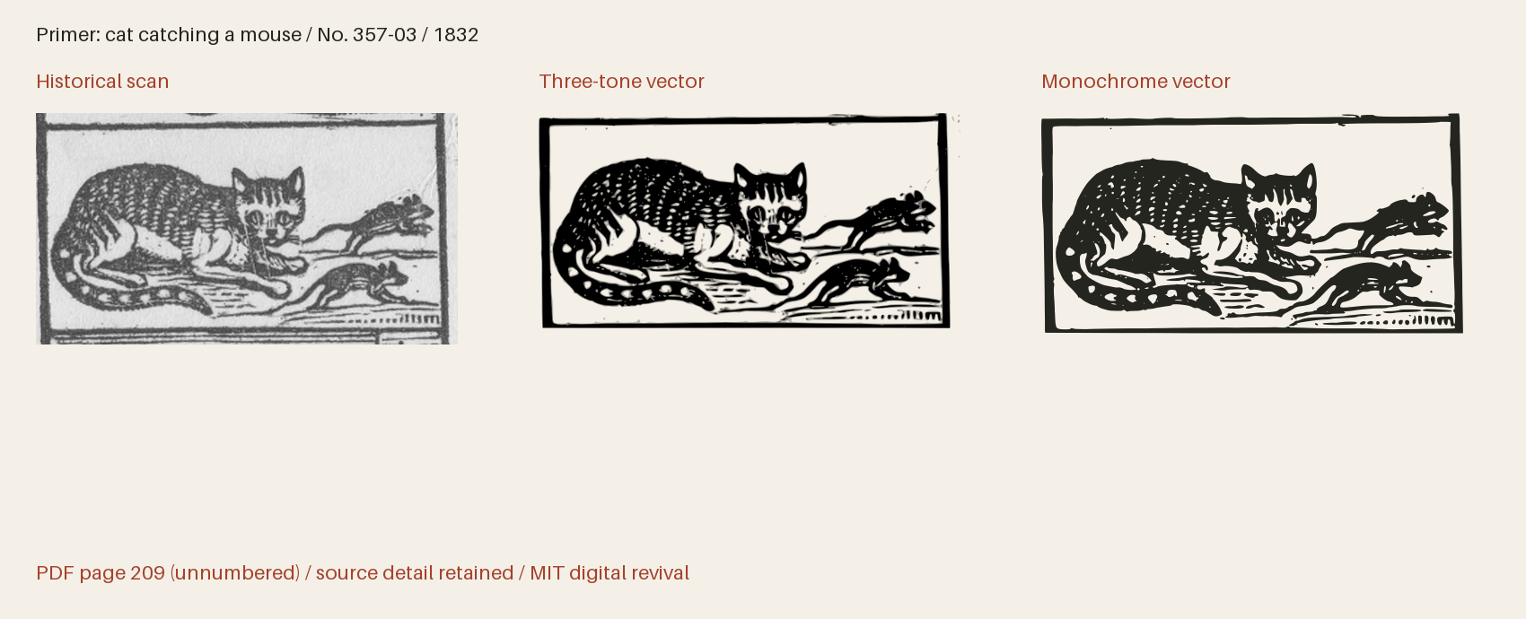 Historical scan beside the three-tone and monochrome vector revivals