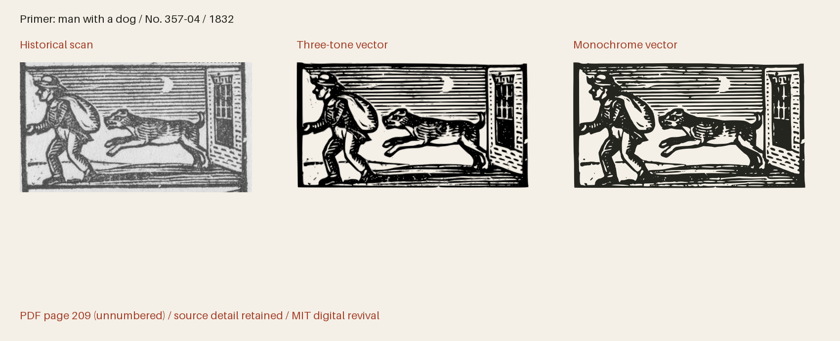 Historical scan beside the three-tone and monochrome vector revivals
