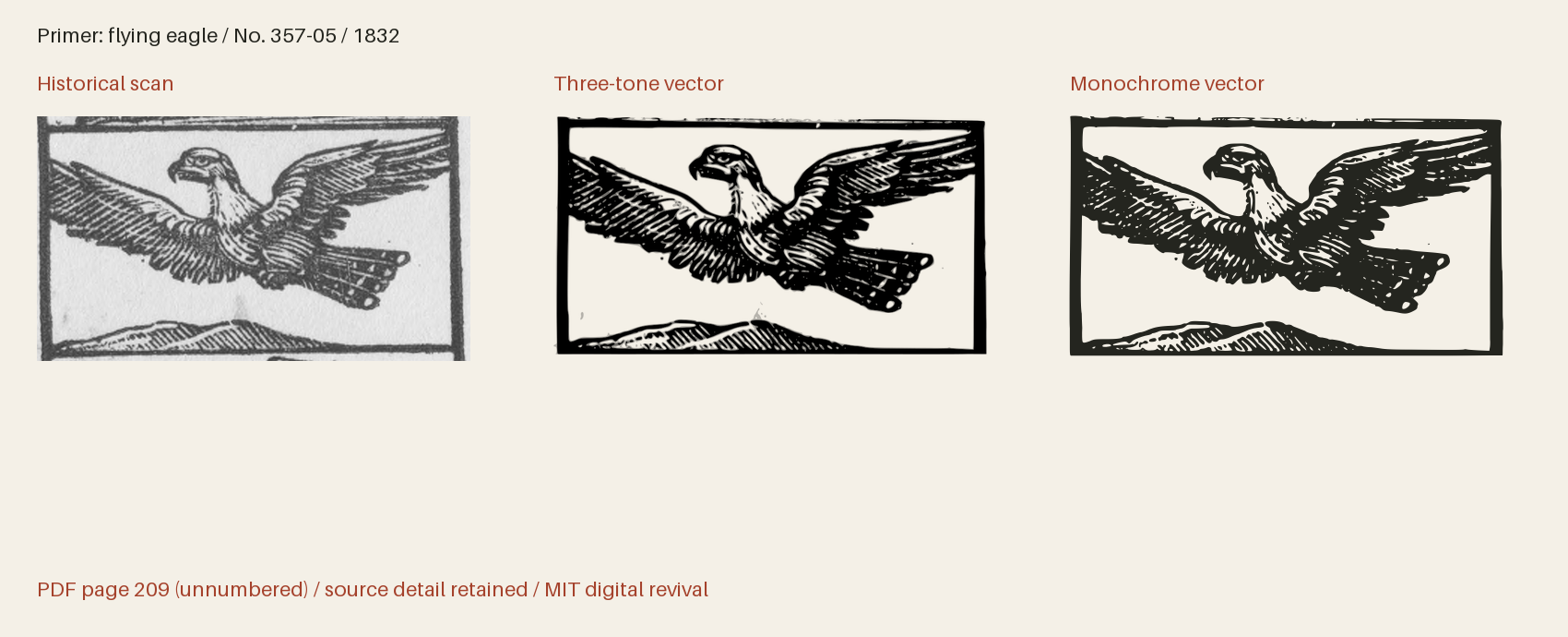 Historical scan beside the three-tone and monochrome vector revivals