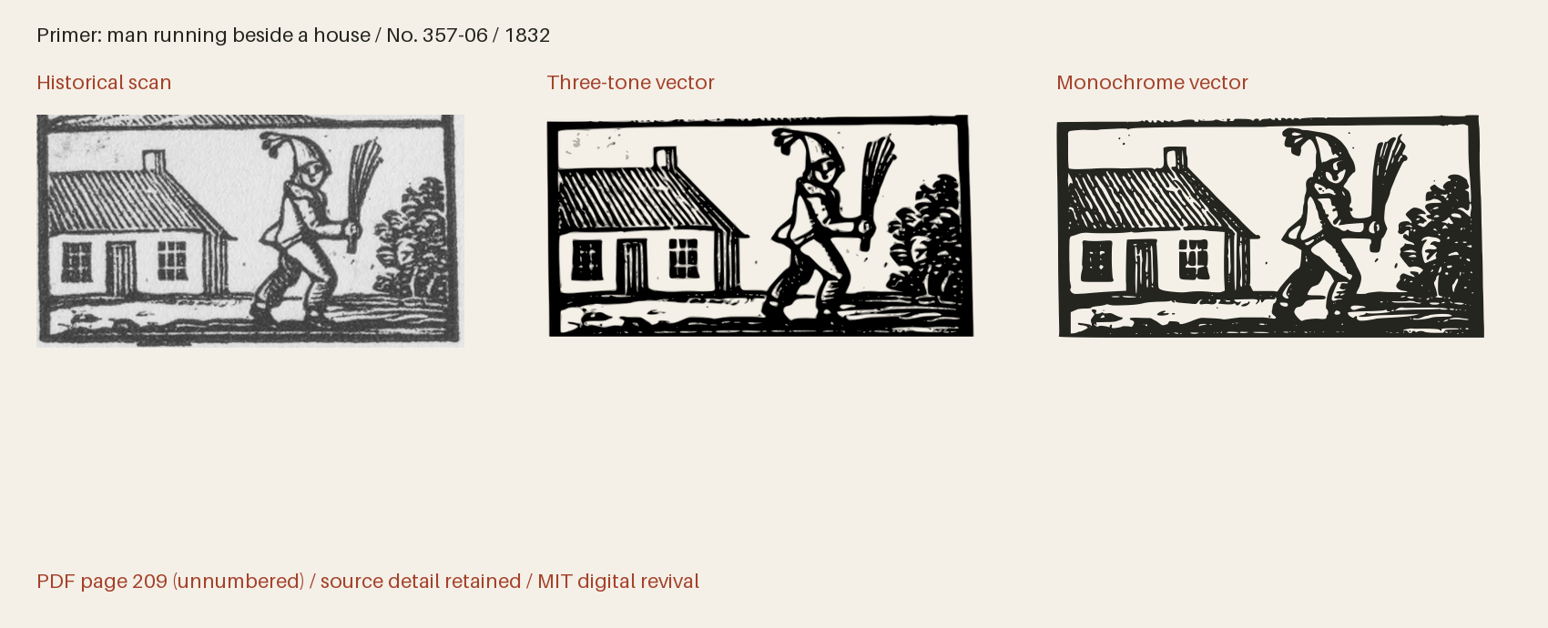 Historical scan beside the three-tone and monochrome vector revivals