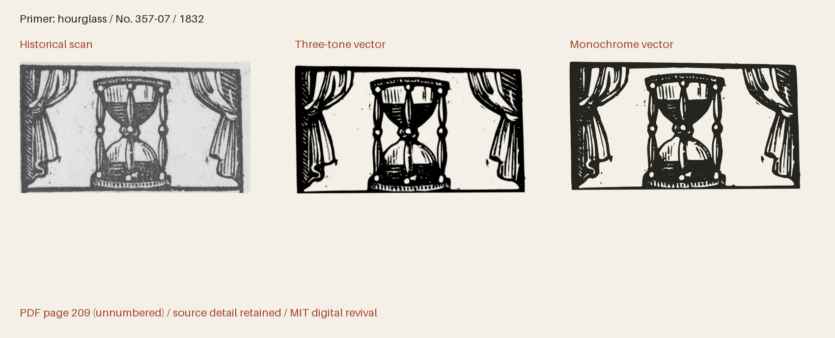 Historical scan beside the three-tone and monochrome vector revivals
