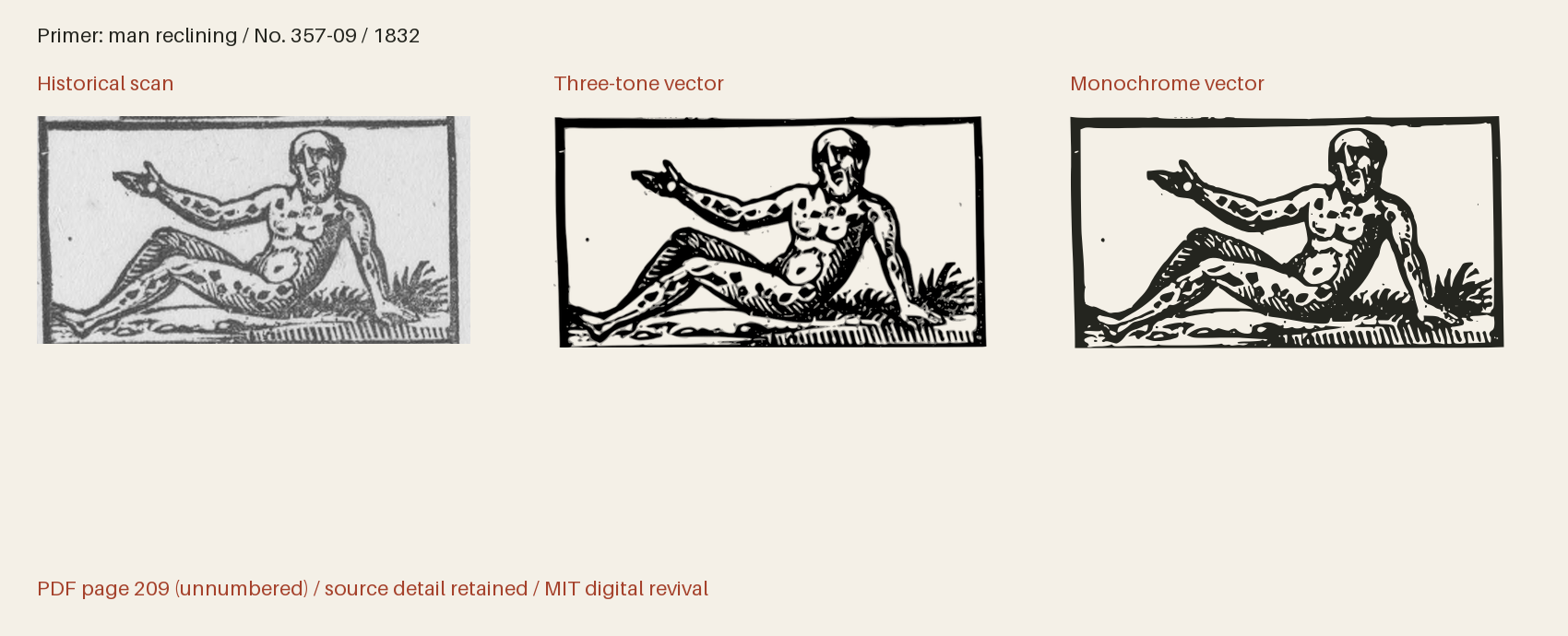 Historical scan beside the three-tone and monochrome vector revivals