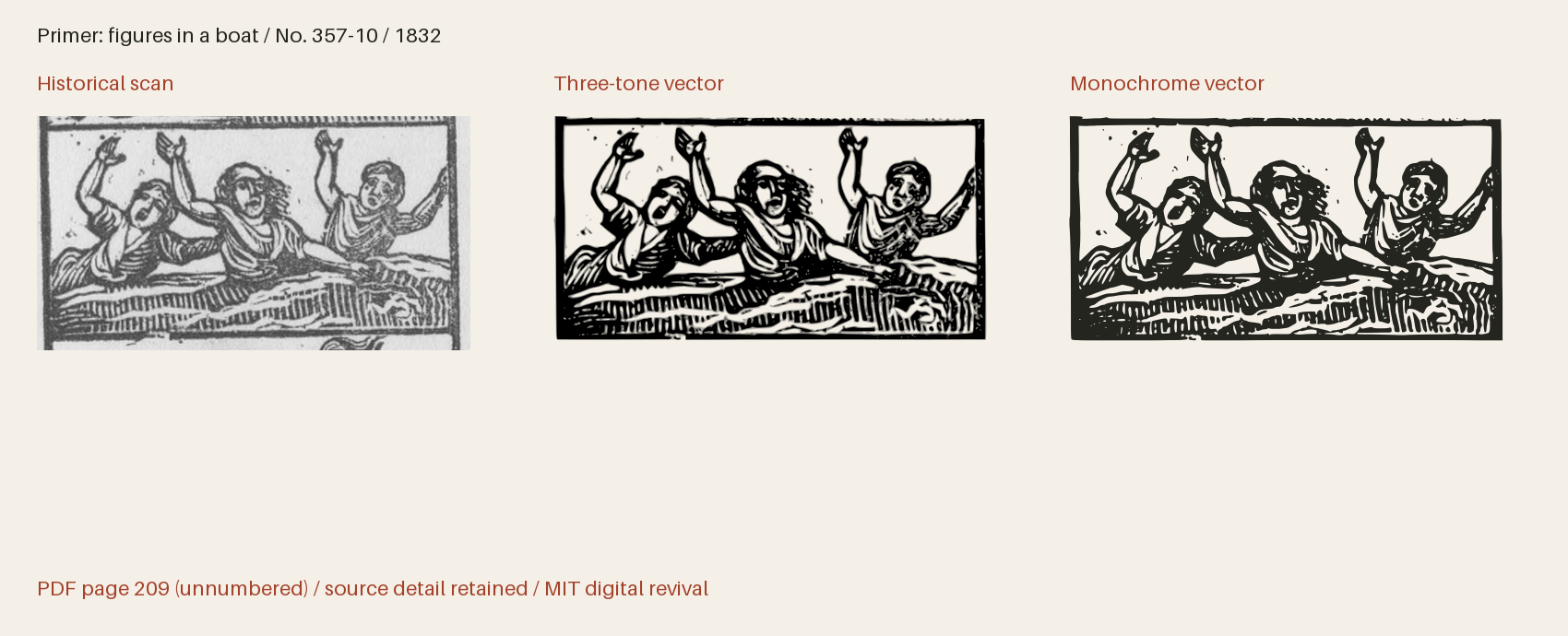 Historical scan beside the three-tone and monochrome vector revivals