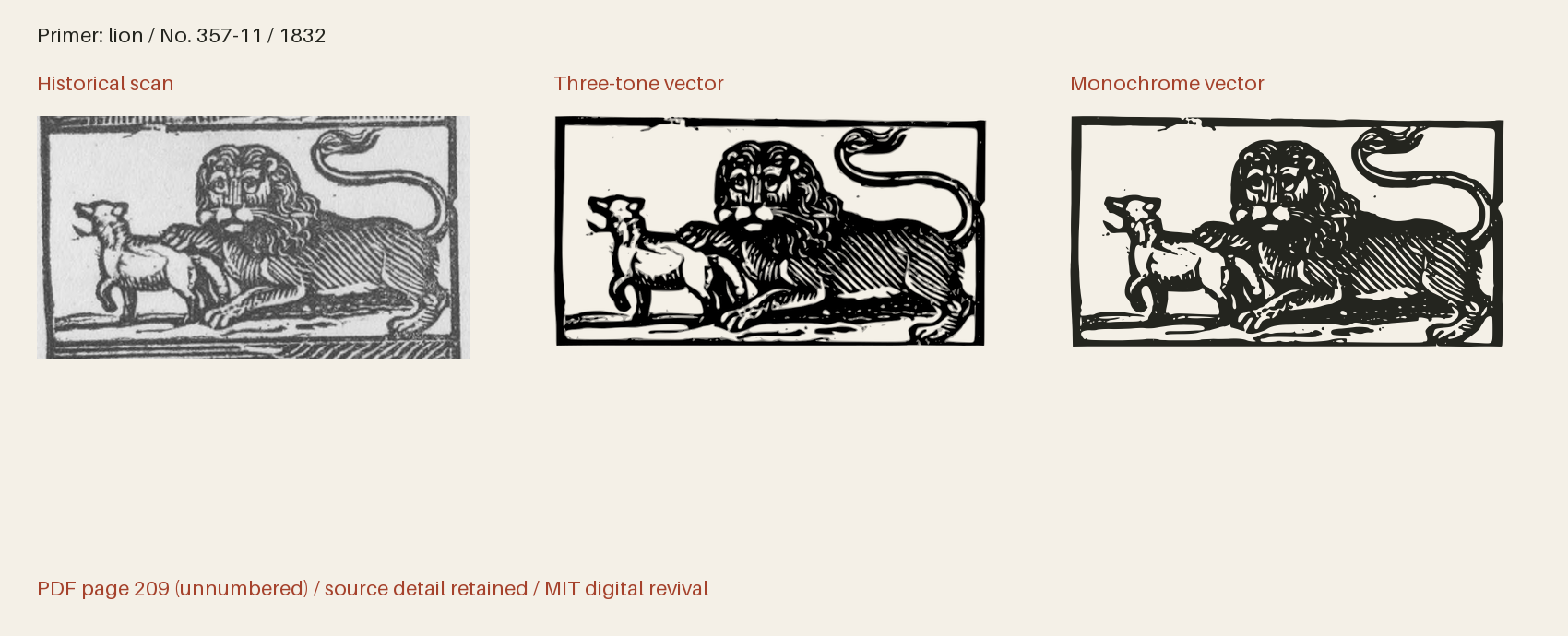 Historical scan beside the three-tone and monochrome vector revivals