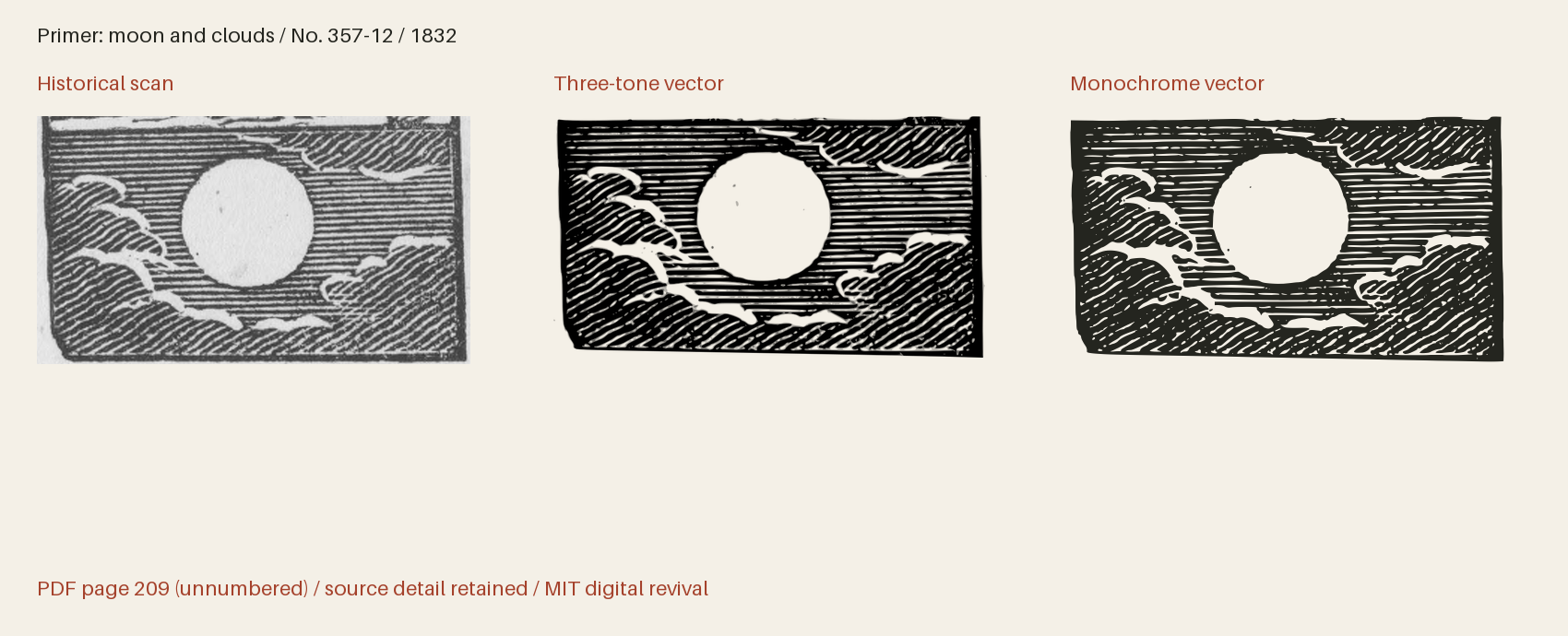 Historical scan beside the three-tone and monochrome vector revivals