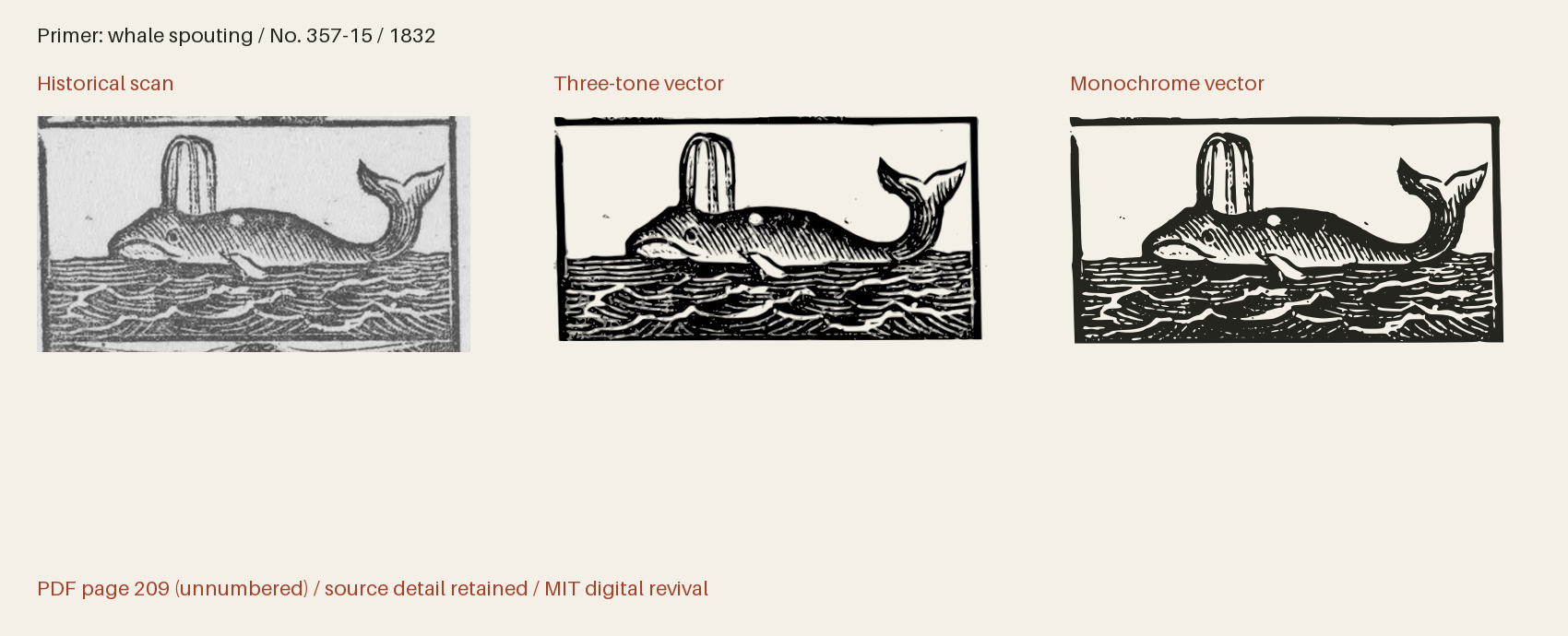 Historical scan beside the three-tone and monochrome vector revivals