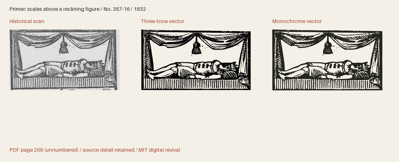 Historical scan beside the three-tone and monochrome vector revivals