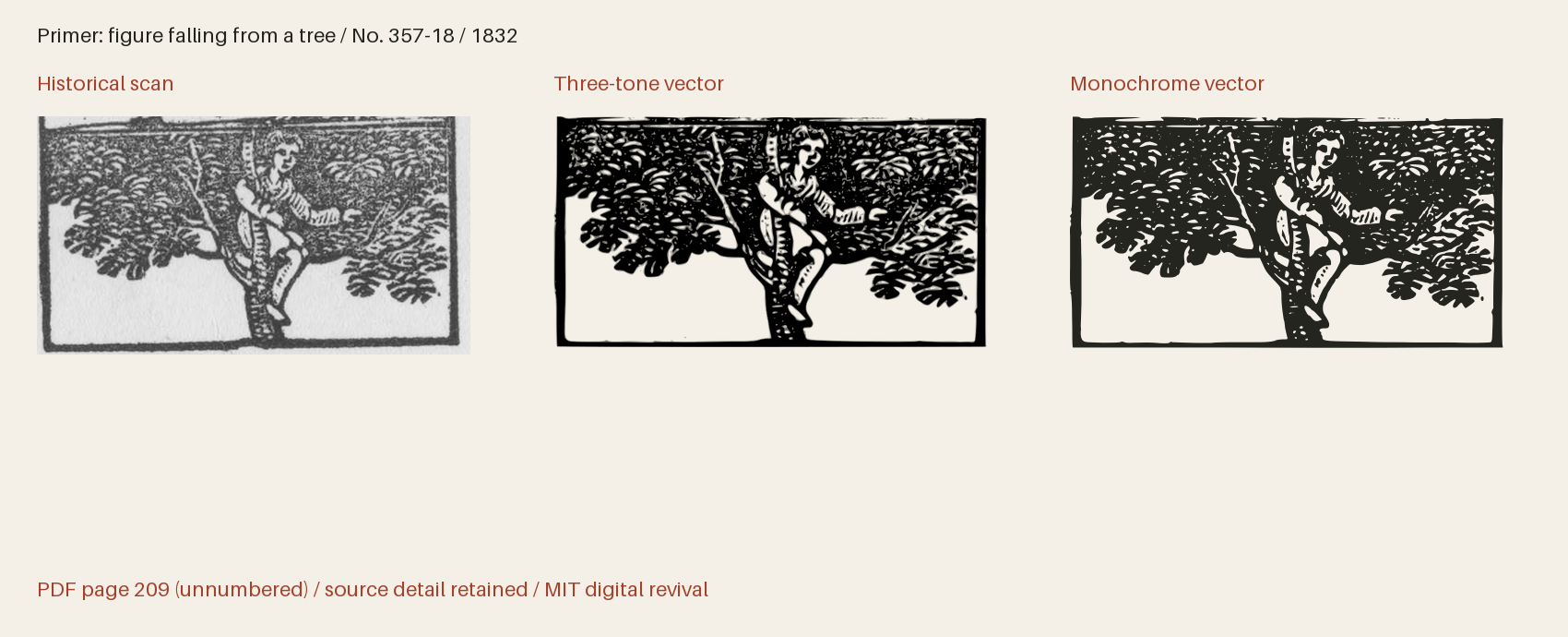 Historical scan beside the three-tone and monochrome vector revivals