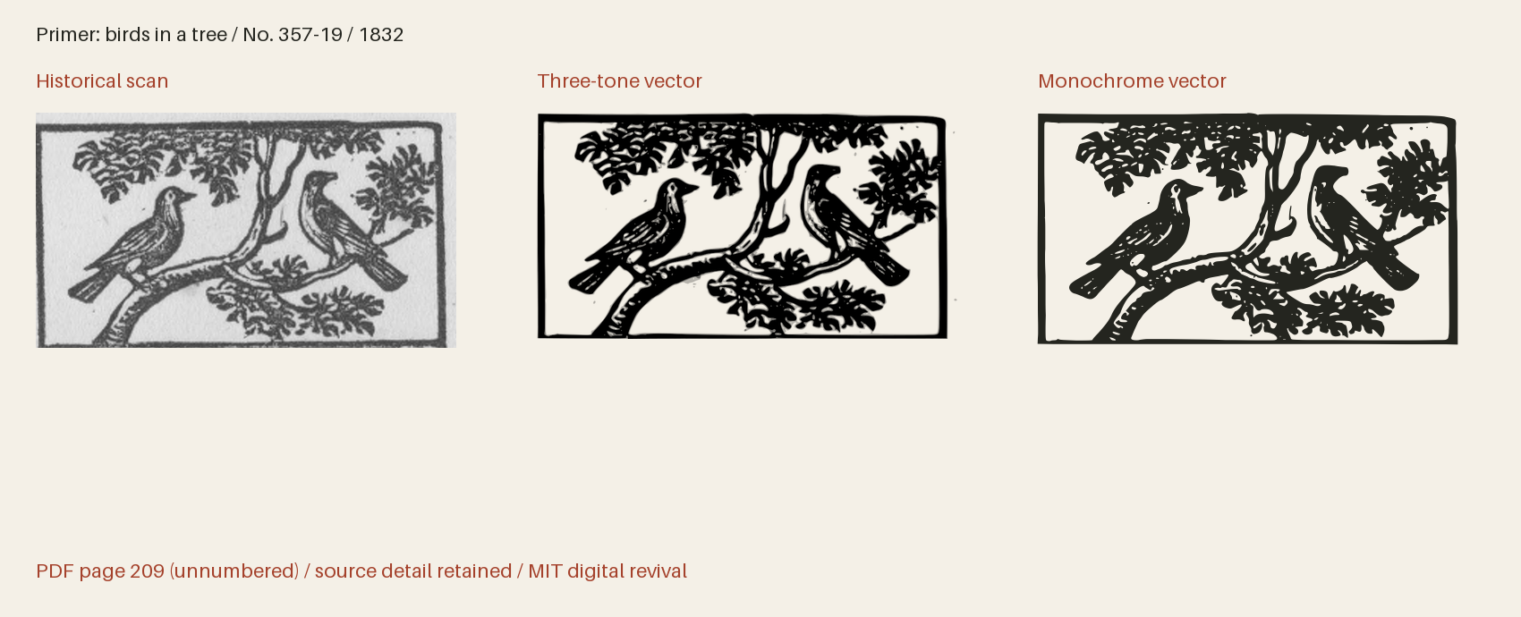Historical scan beside the three-tone and monochrome vector revivals