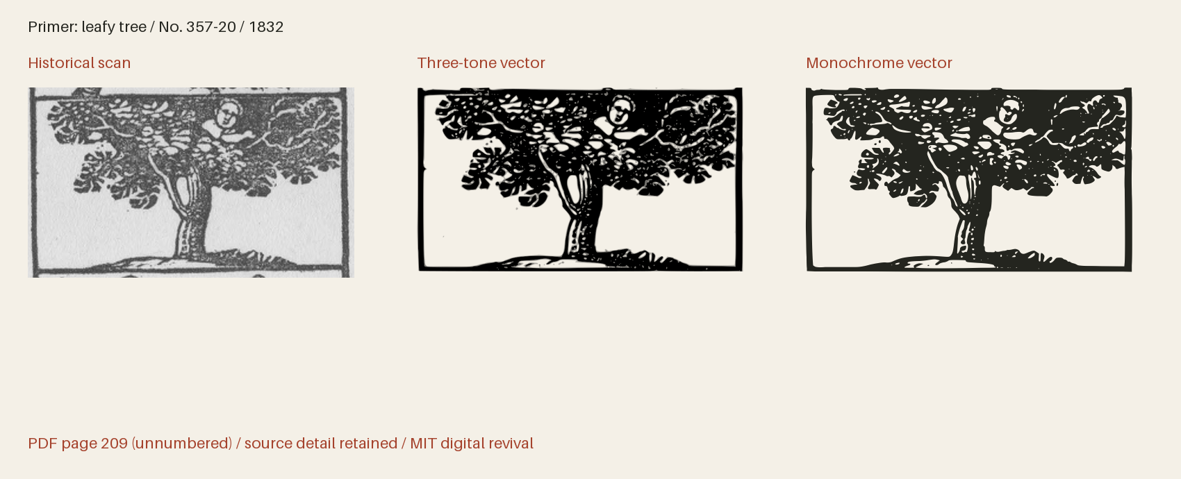 Historical scan beside the three-tone and monochrome vector revivals