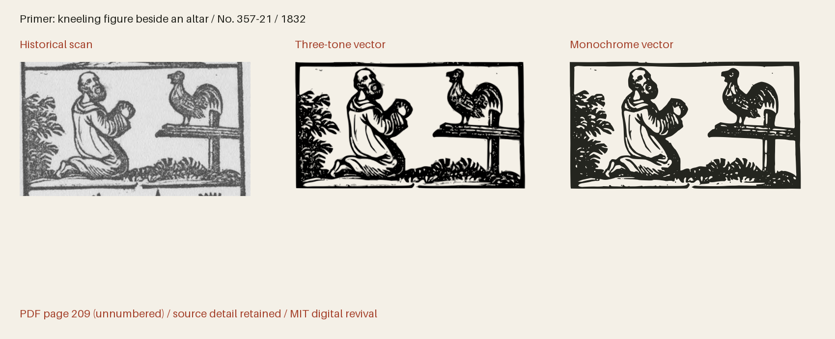 Historical scan beside the three-tone and monochrome vector revivals