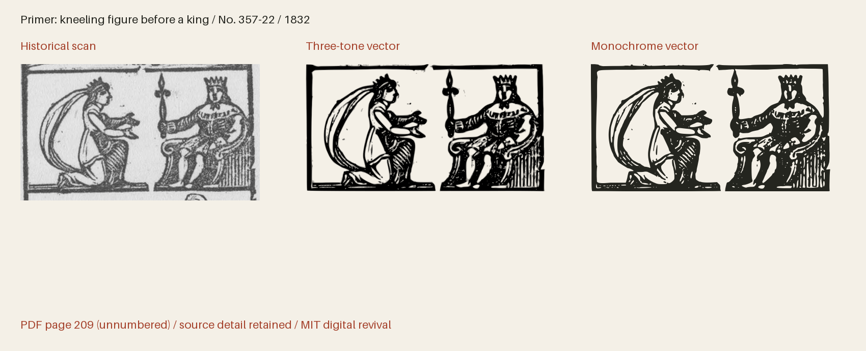 Historical scan beside the three-tone and monochrome vector revivals