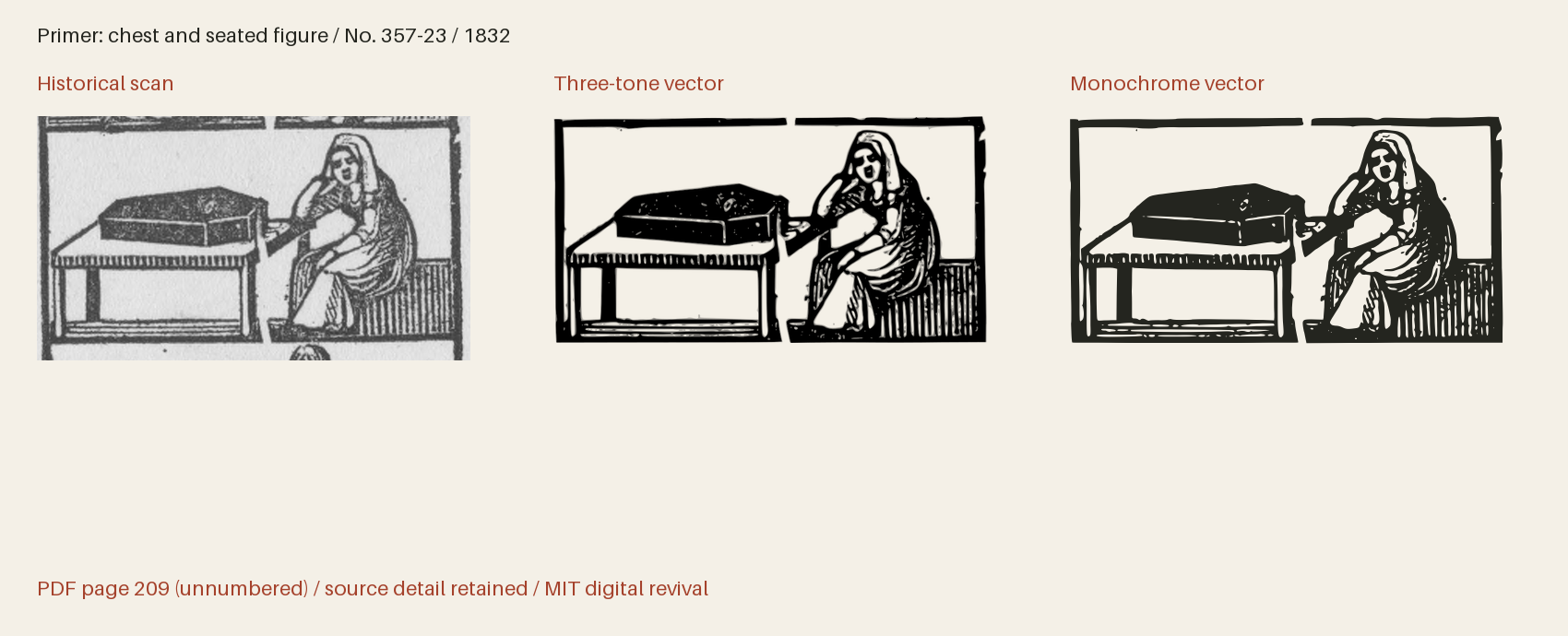 Historical scan beside the three-tone and monochrome vector revivals