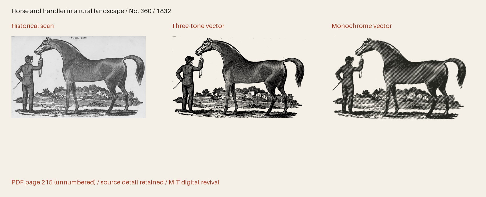 Historical scan beside the three-tone and monochrome vector revivals