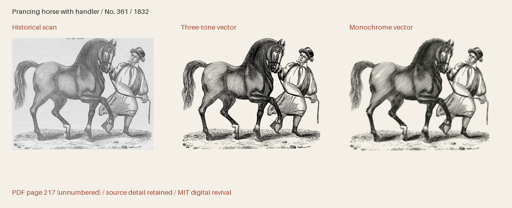 Historical scan beside the three-tone and monochrome vector revivals
