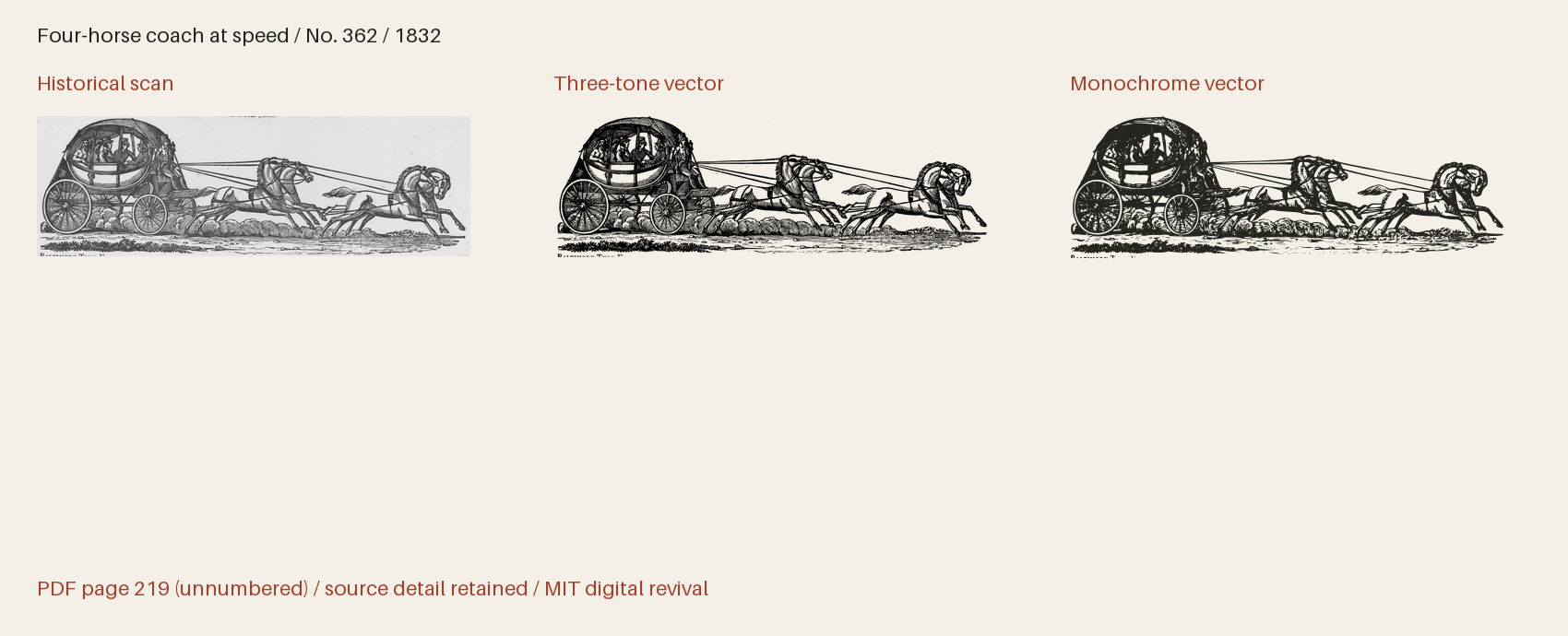 Historical scan beside the three-tone and monochrome vector revivals