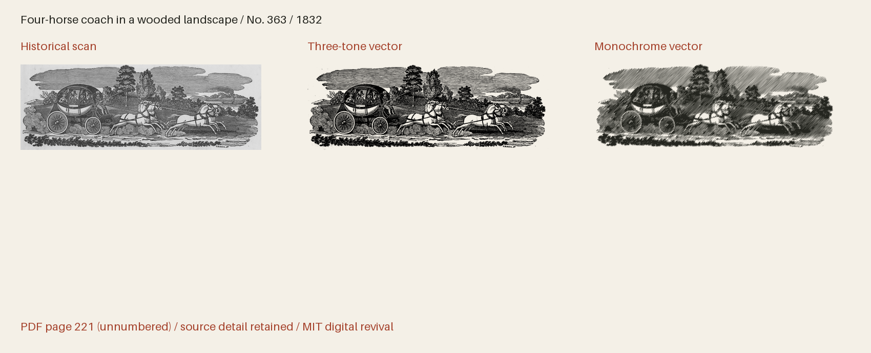 Historical scan beside the three-tone and monochrome vector revivals