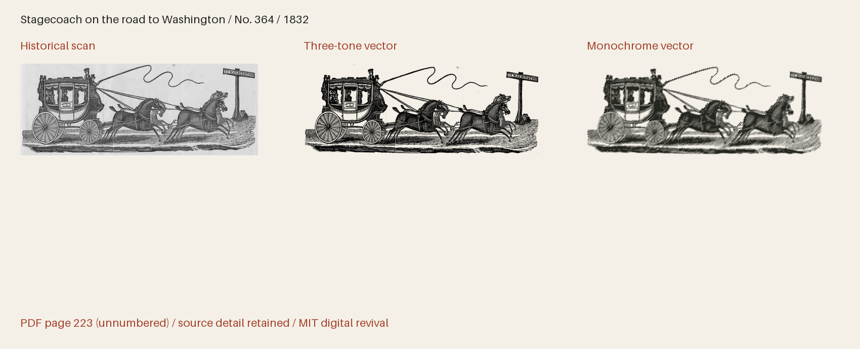 Historical scan beside the three-tone and monochrome vector revivals