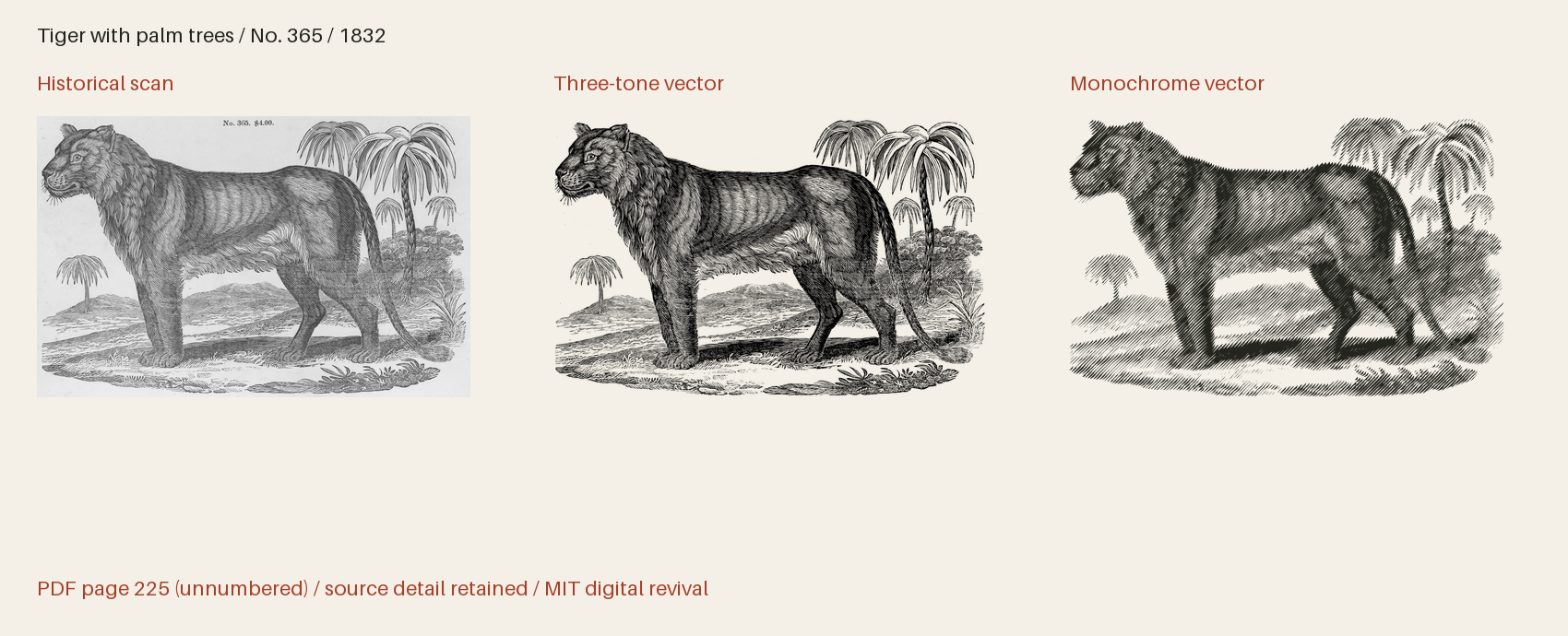 Historical scan beside the three-tone and monochrome vector revivals