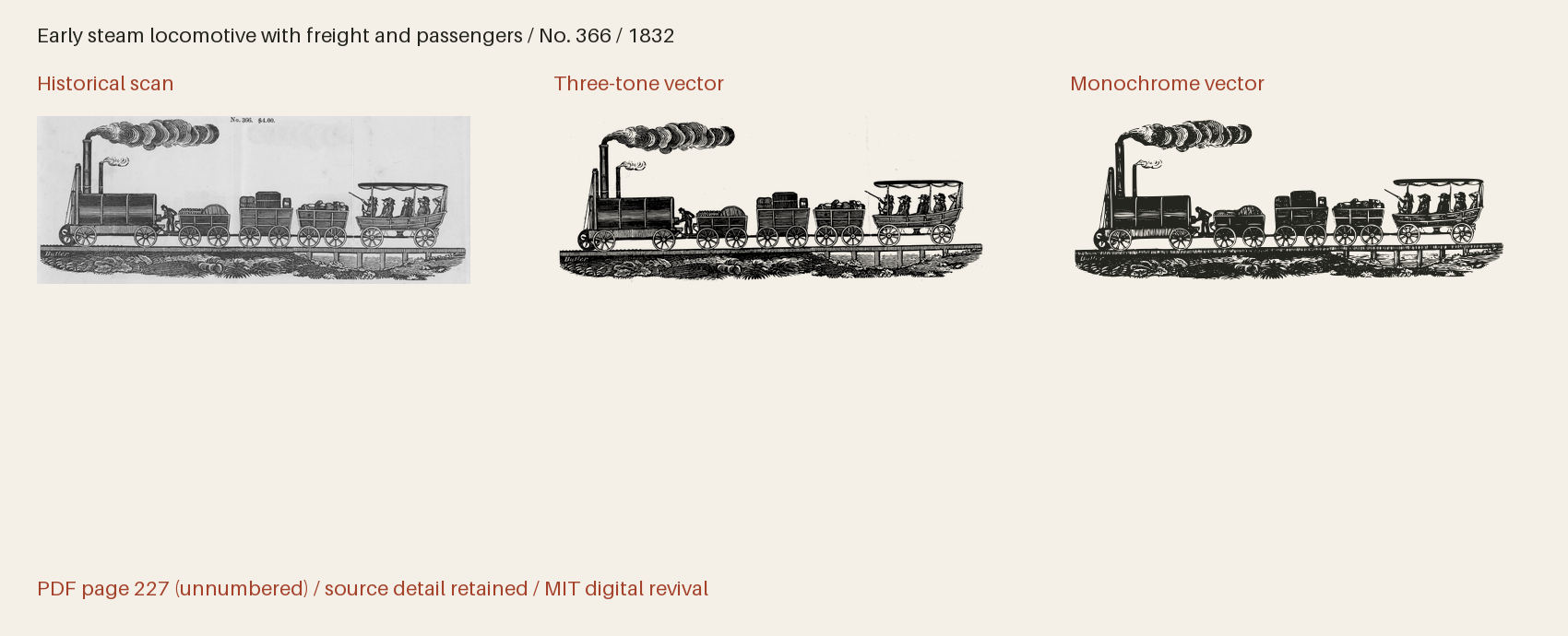 Historical scan beside the three-tone and monochrome vector revivals