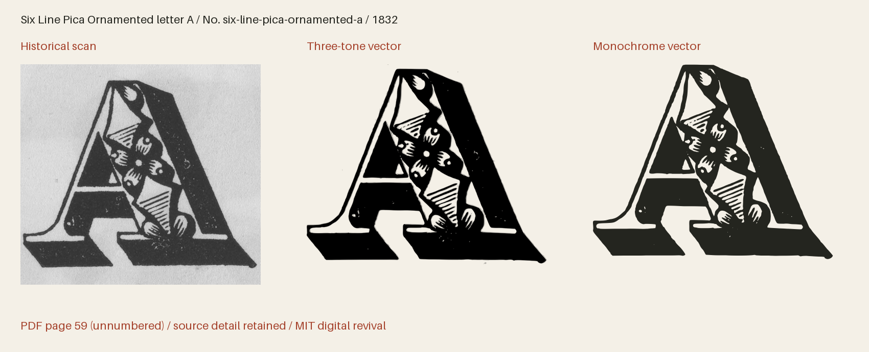 Historical scan beside the three-tone and monochrome vector revivals