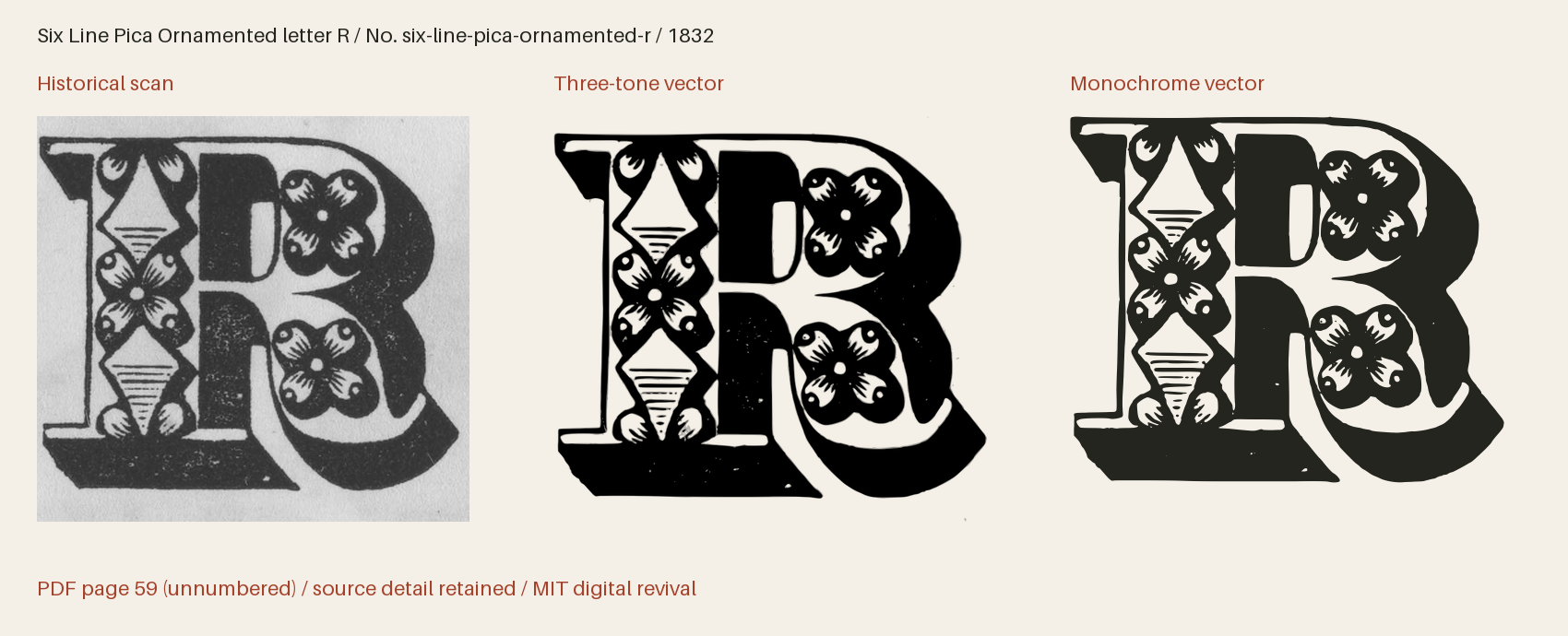 Historical scan beside the three-tone and monochrome vector revivals