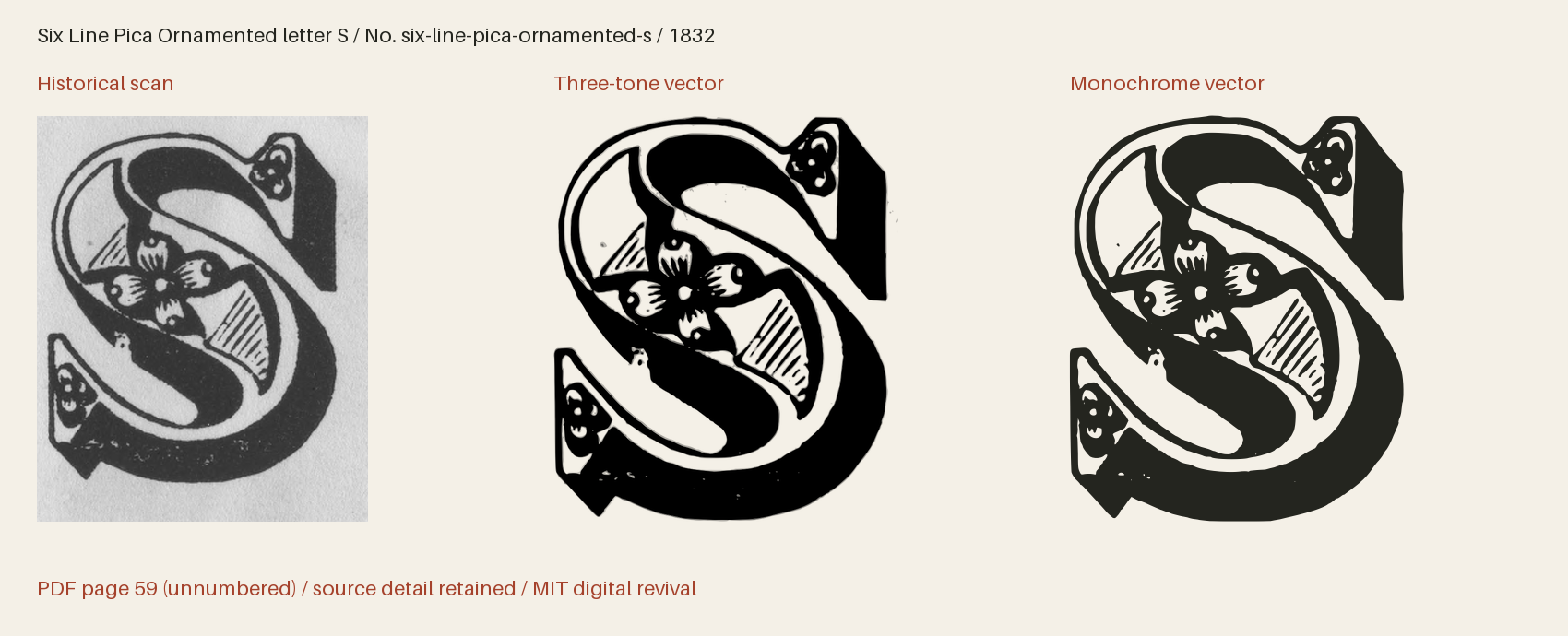 Historical scan beside the three-tone and monochrome vector revivals