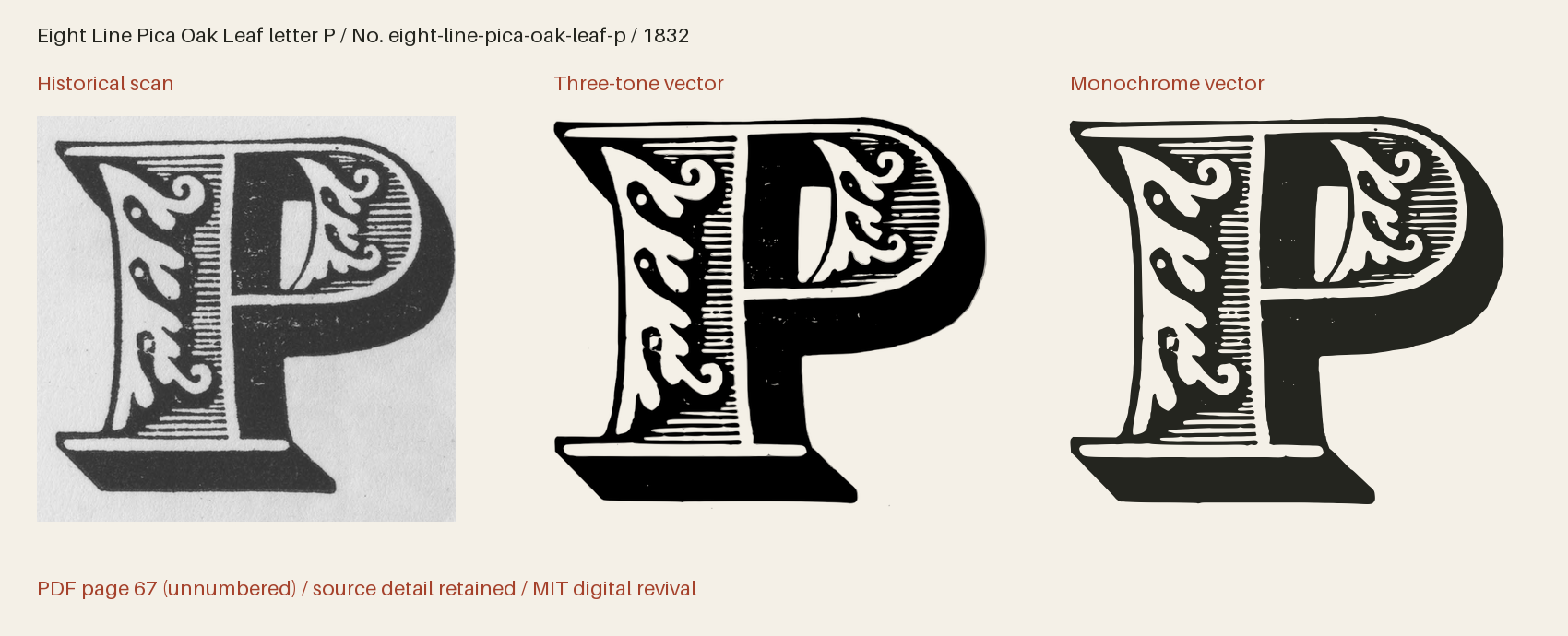 Historical scan beside the three-tone and monochrome vector revivals