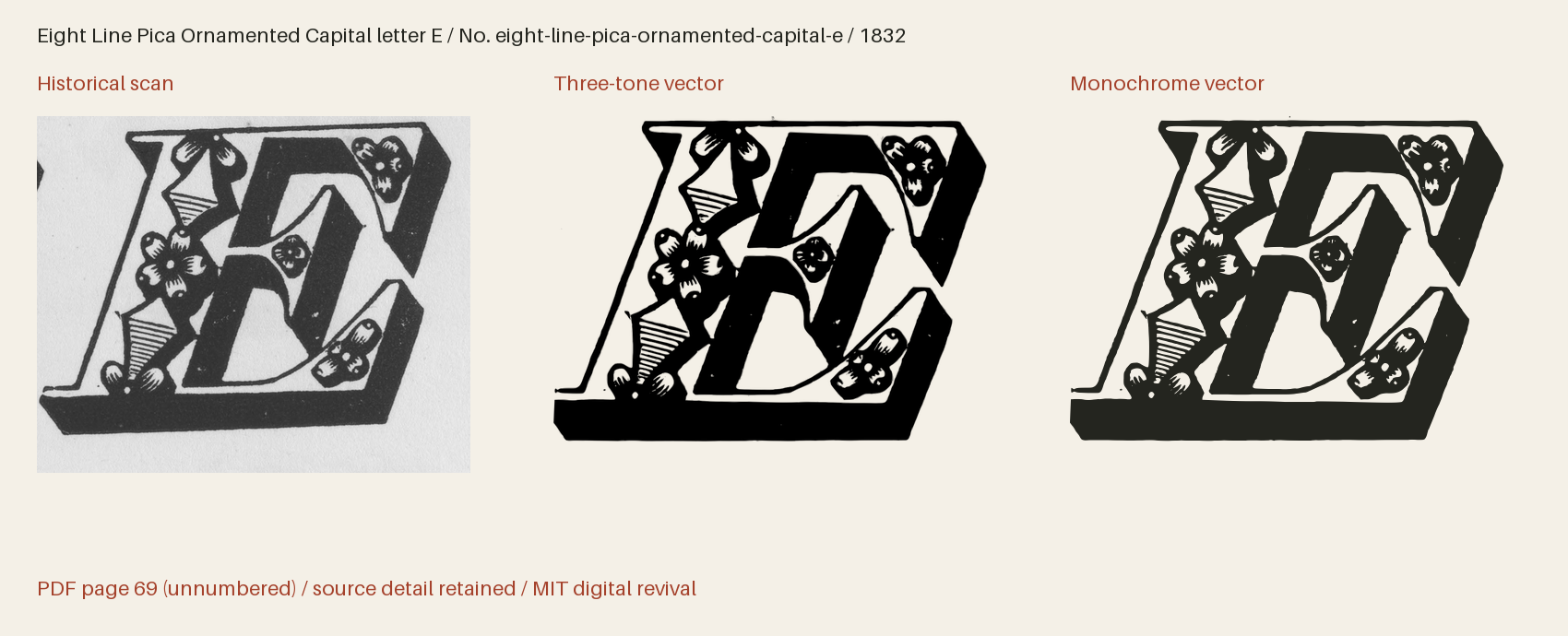 Historical scan beside the three-tone and monochrome vector revivals