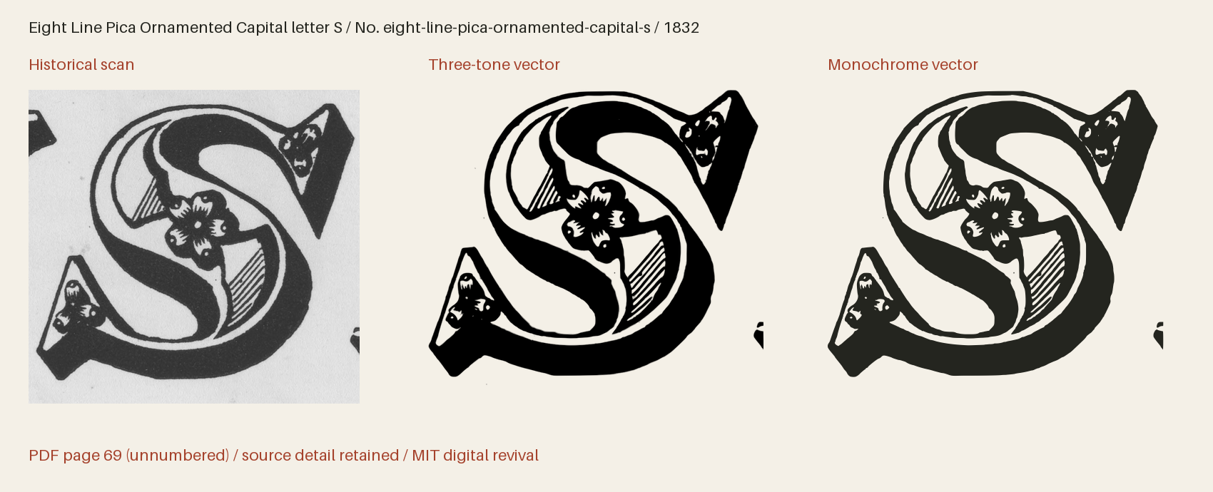 Historical scan beside the three-tone and monochrome vector revivals