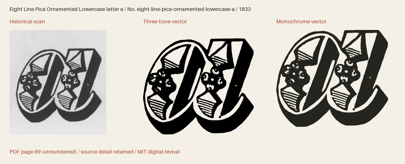 Historical scan beside the three-tone and monochrome vector revivals