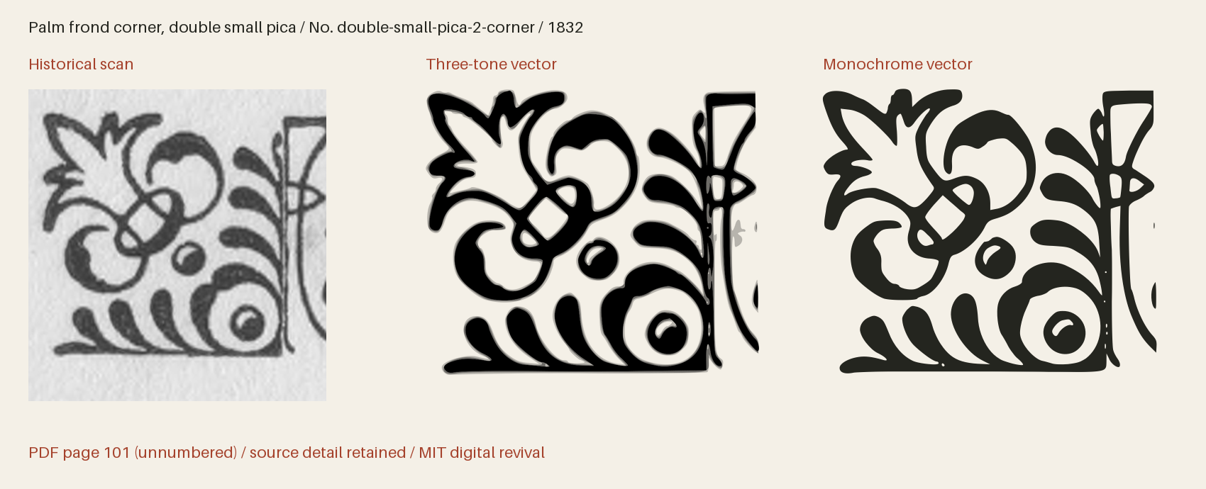 Historical scan beside the three-tone and monochrome vector revivals