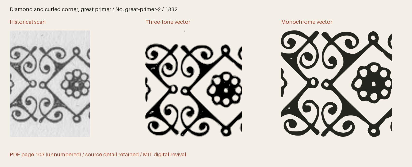 Historical scan beside the three-tone and monochrome vector revivals