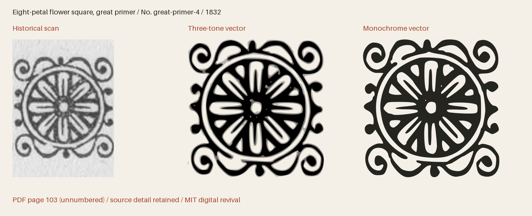 Historical scan beside the three-tone and monochrome vector revivals