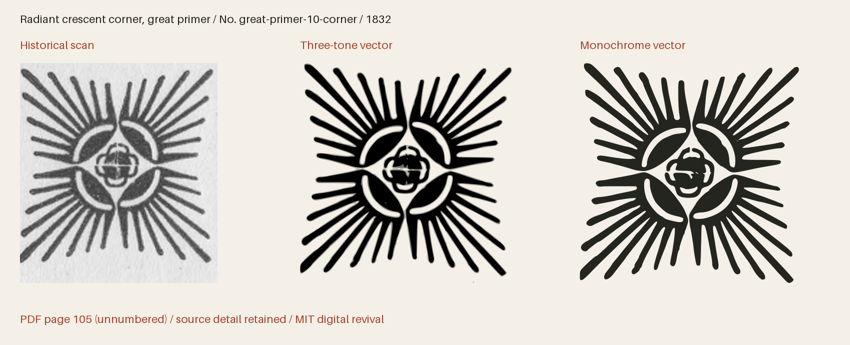 Historical scan beside the three-tone and monochrome vector revivals