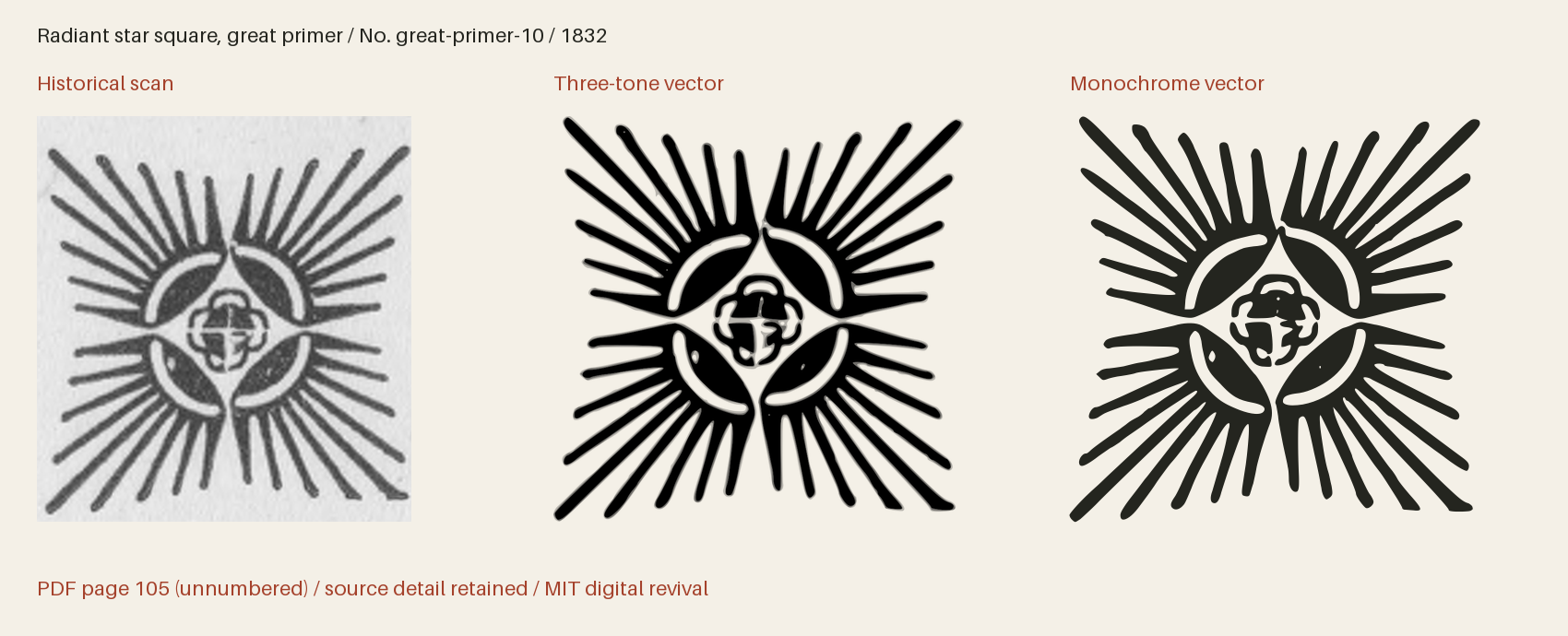 Historical scan beside the three-tone and monochrome vector revivals