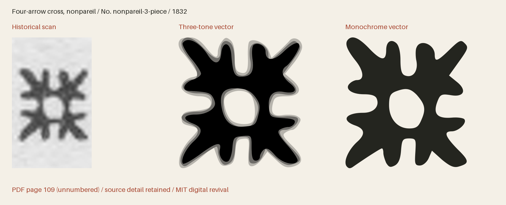 Historical scan beside the three-tone and monochrome vector revivals