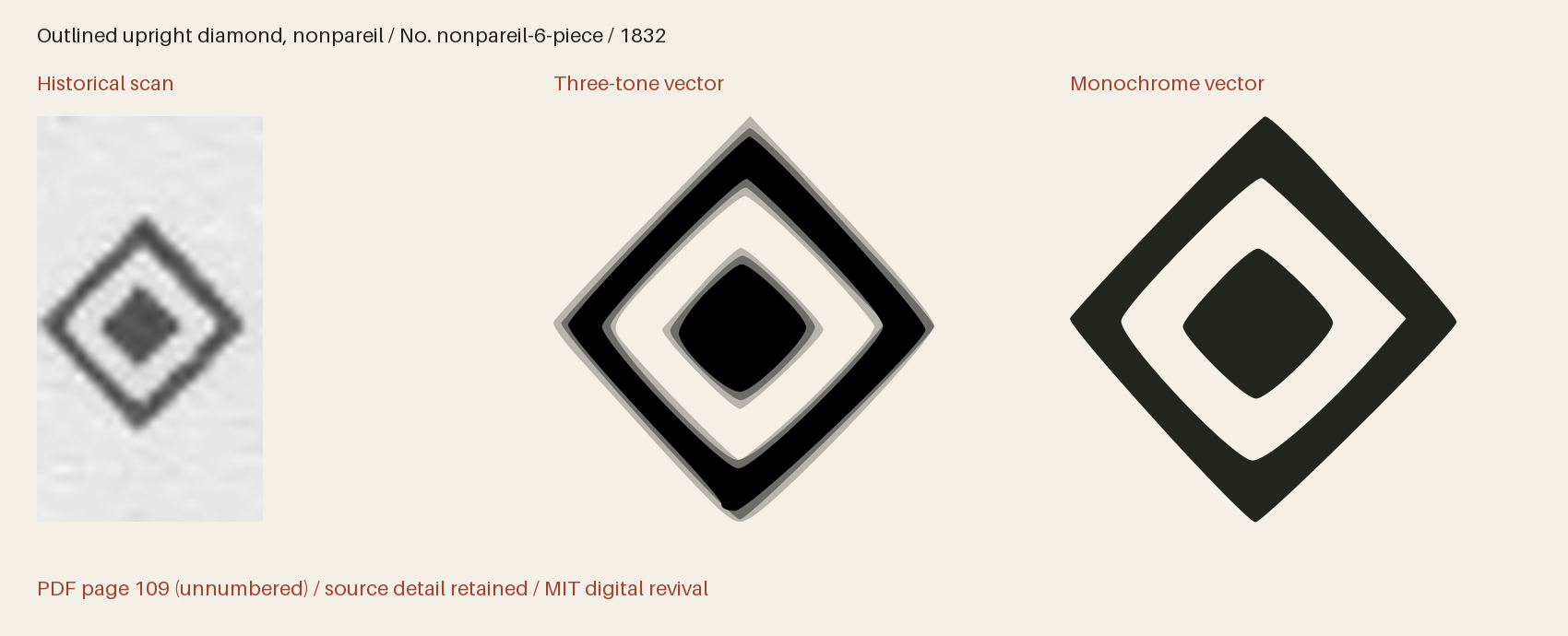 Historical scan beside the three-tone and monochrome vector revivals