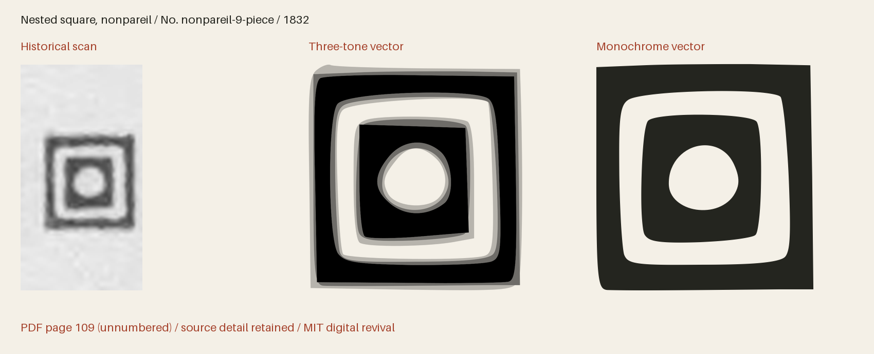 Historical scan beside the three-tone and monochrome vector revivals