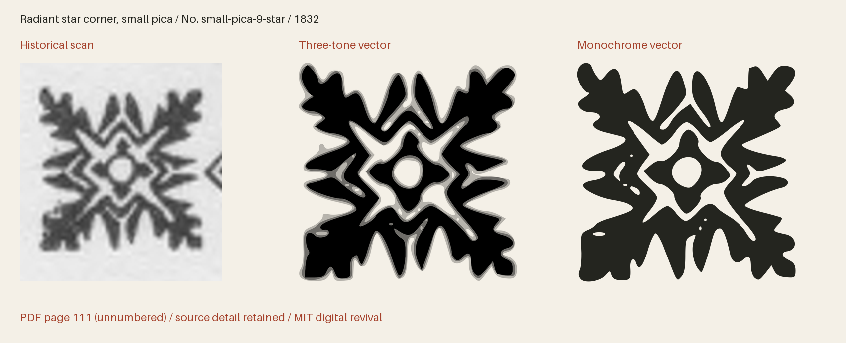 Historical scan beside the three-tone and monochrome vector revivals