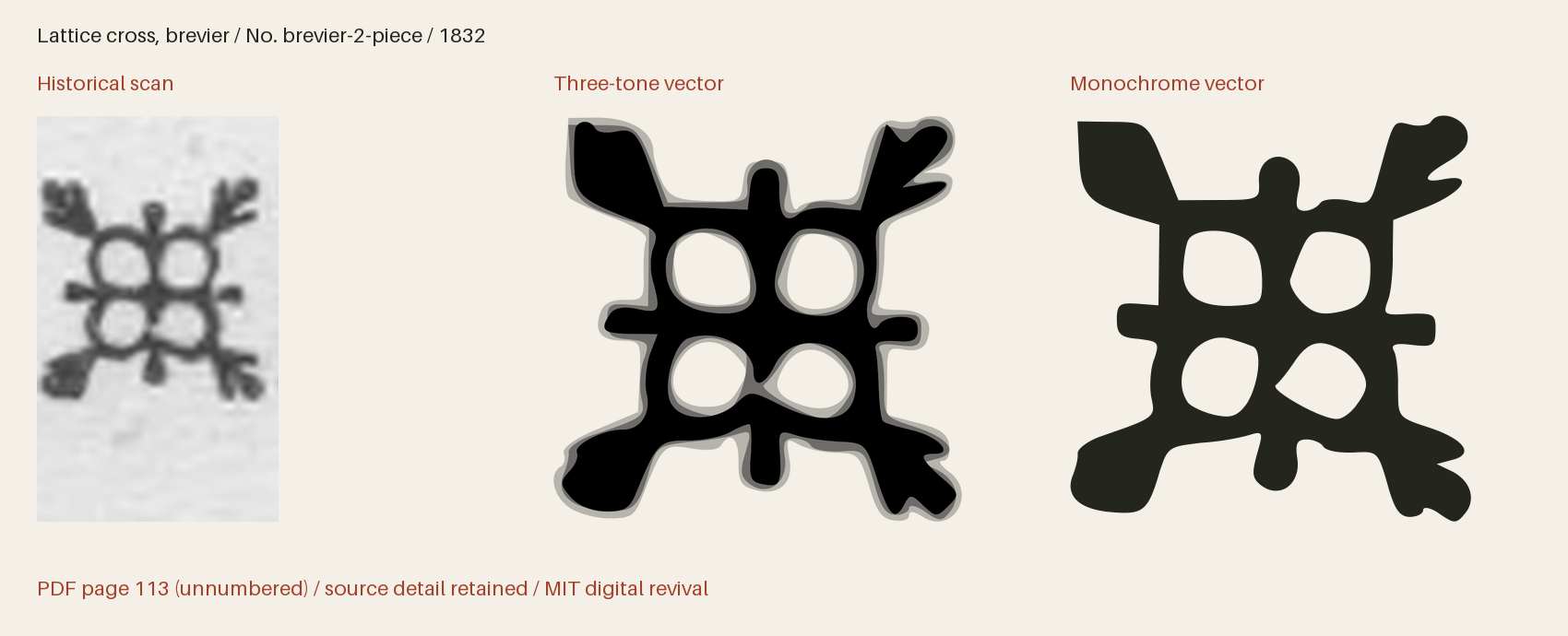 Historical scan beside the three-tone and monochrome vector revivals