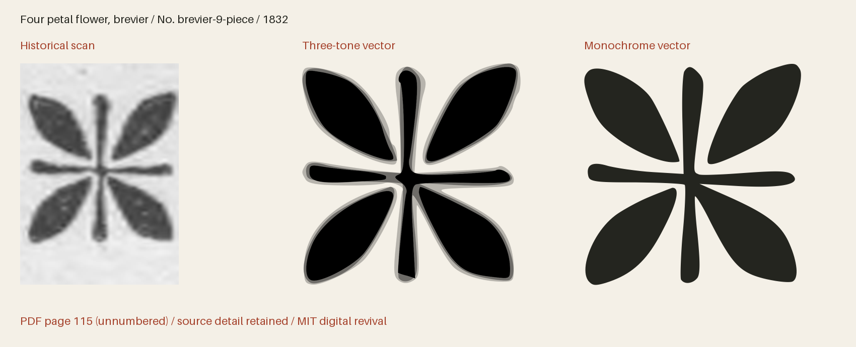 Historical scan beside the three-tone and monochrome vector revivals